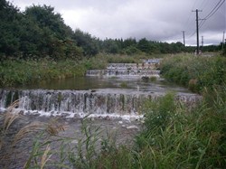 これは、温水路という田んぼの水に使われている用水路です。水深を浅くし段々をつけることで、鳥海山の冷たい雪解け水が徐々に温められていきます。<br />
