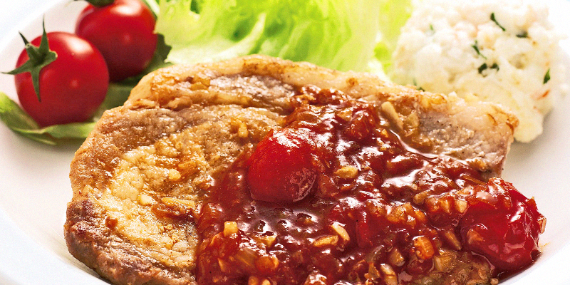 ポークチャップトマトソースがけ