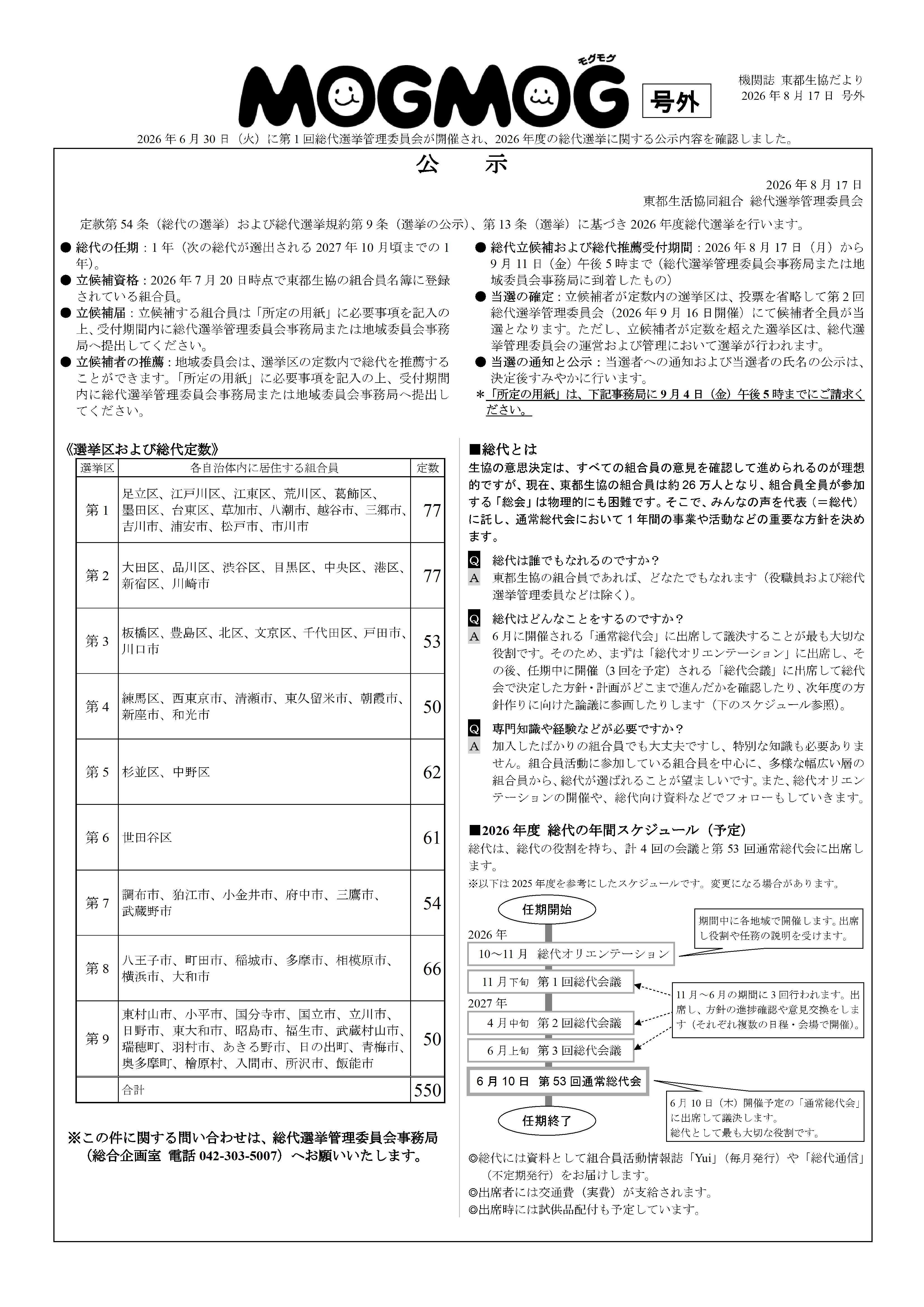 東都生協2026年度総代選挙公示