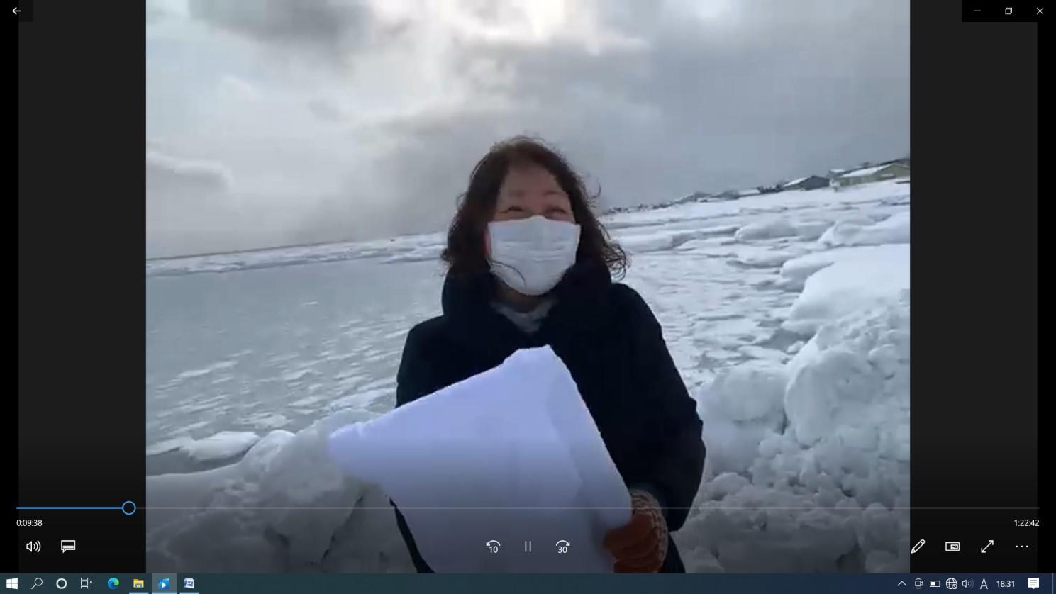 枝幸町から流氷の様子を中継