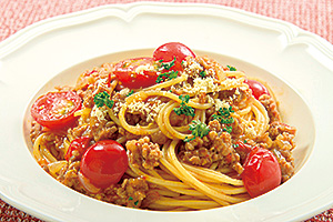 ミニトマトのミートスパゲッティの写真