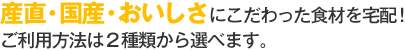 産直・国産・おいしさにこだわった食材を宅配! ご利用方法は2種類から選べます。
