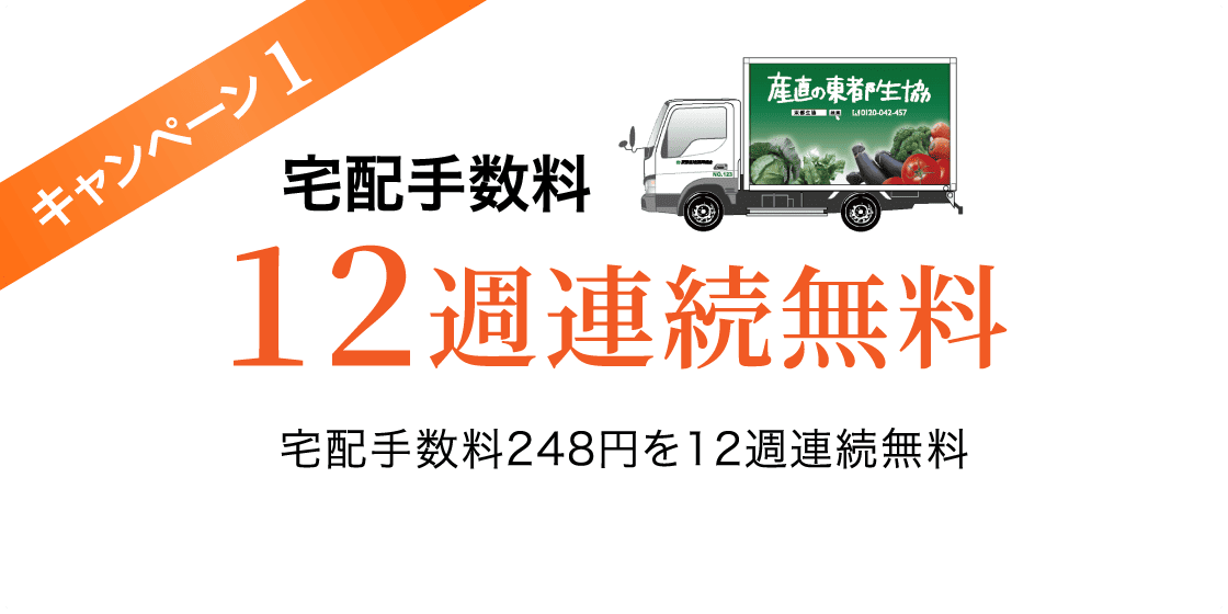 キャンペーン1 宅配手数料12週連続無料 宅配手数料248円を12週連続無料