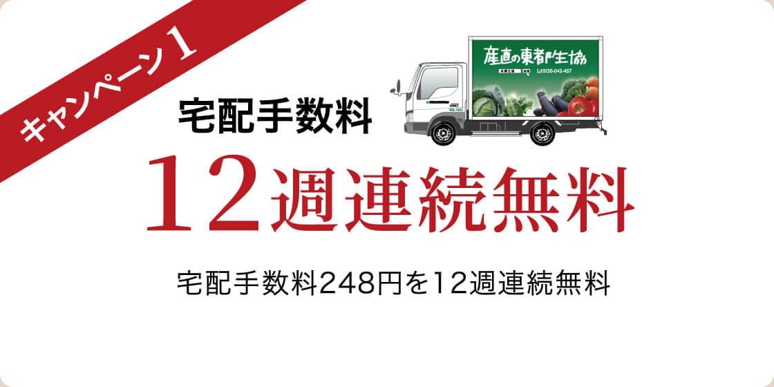 キャンペーン1 宅配手数料12週連続無料 宅配手数料248円を12週連続無料